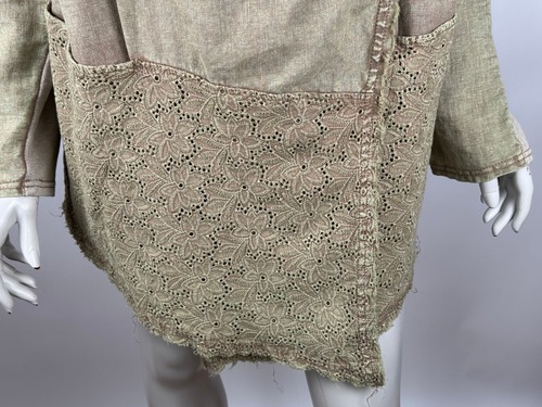 BKE Gimmicks Lagenlook Linen Wrap Jacket Women L Green Lace Long Sleeve Hoodie - Picture 10 of 14