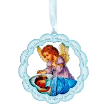 Blue Lasered Wooden Crib Ornament - 3 1/2 Inches (BK-12480)- Boy Crib Medal