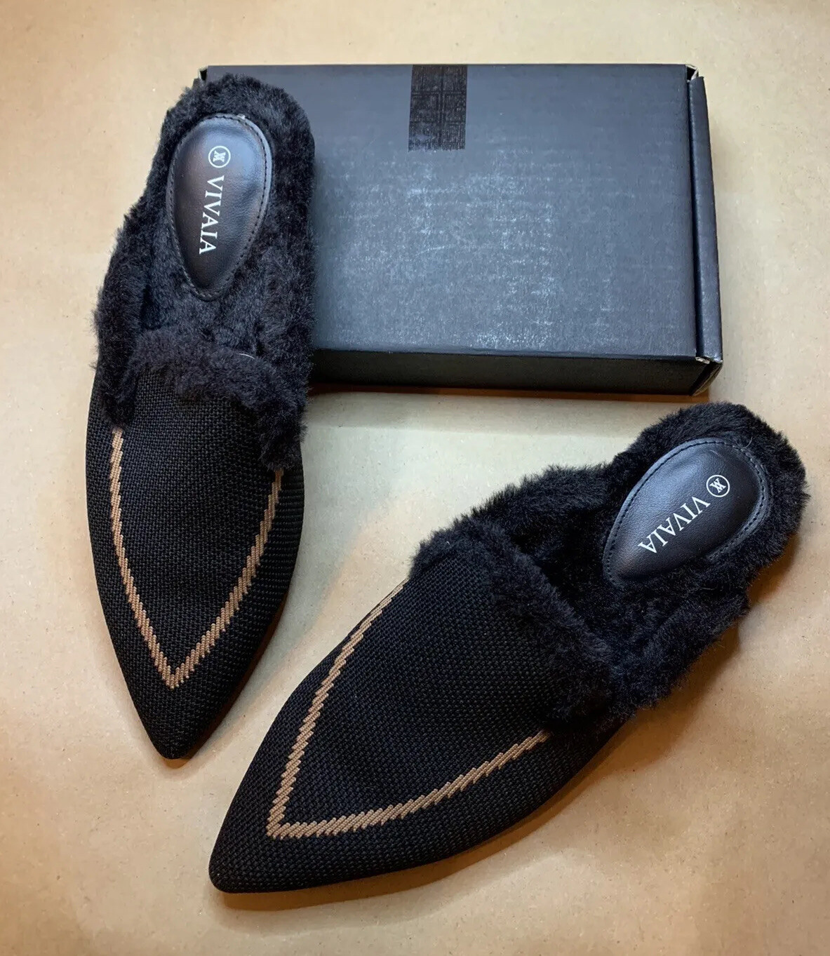 PANTOFOLA D’ORO VIVAIA pantofole donna punta accento oro pelliccia sintetica