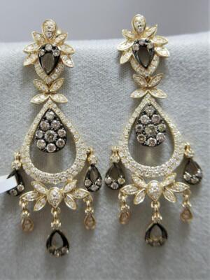 LARGE FANCY EFFY COGNAC DIAMOND 14K YELLOW GOLD NATIVE FLORAL EARRINGS 150-ERD11