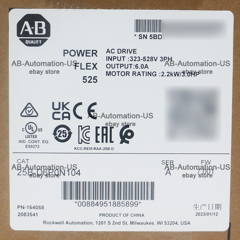 NEW 25B-D6P0N104 PowerFlex 525 2.2kW 3Hp 323-528V 3 Phase