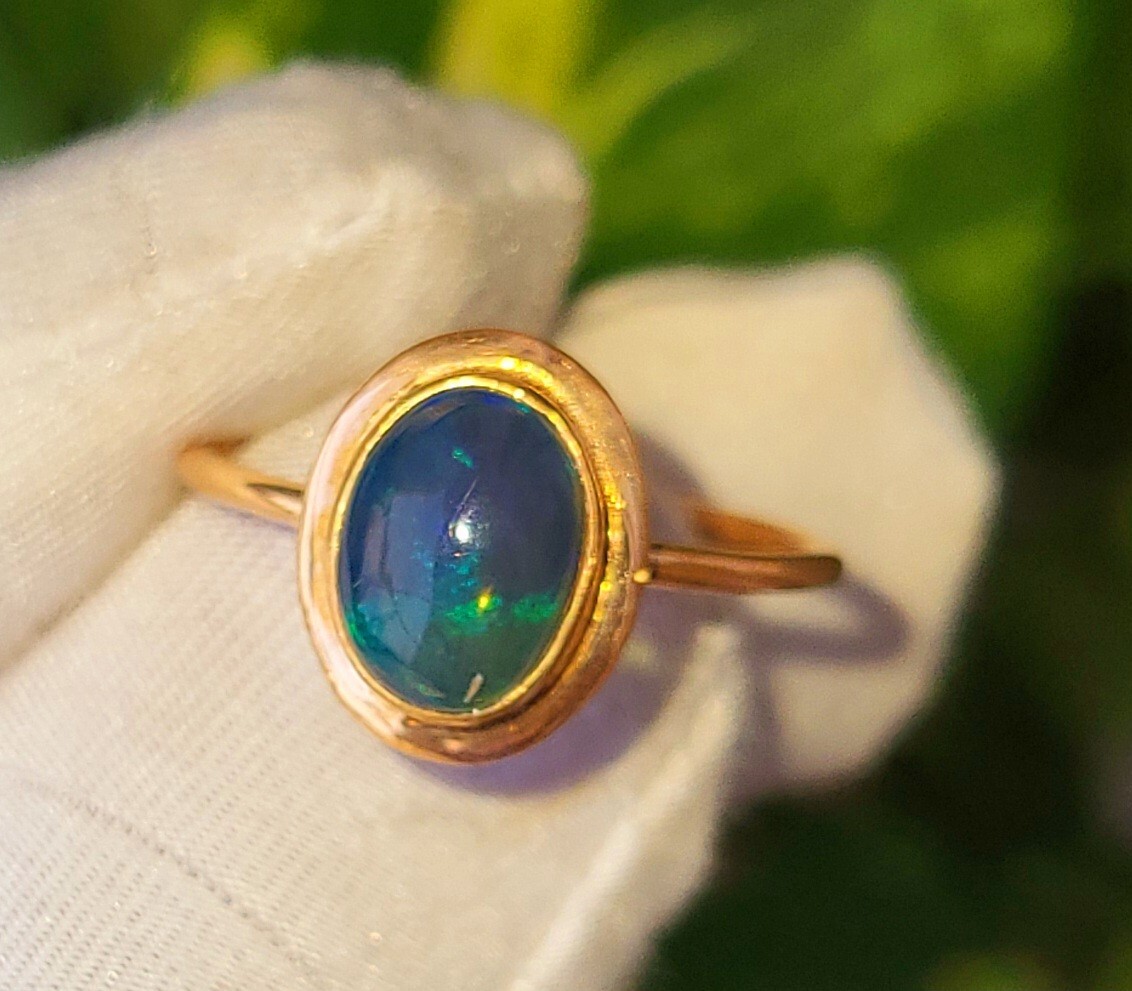 Natural Ethiopian Black Opal Gemstone 925 Sterling Silver Rose Gold Ring 7.75 US