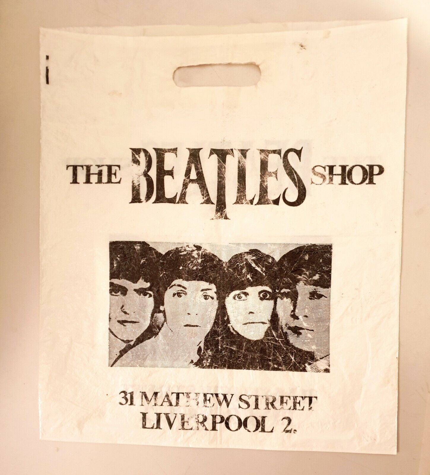 🛍 Vintage Souvenir Plastic Bag THE BEATLES SHOP Matthew St. Liverpool 1989 Used