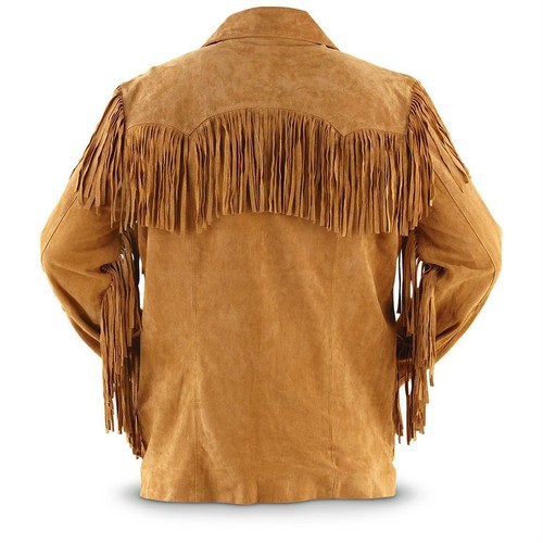 Men Suede Western Cowboy Leather Jacket With Fringe - Native American Style - Picture 2 of 3