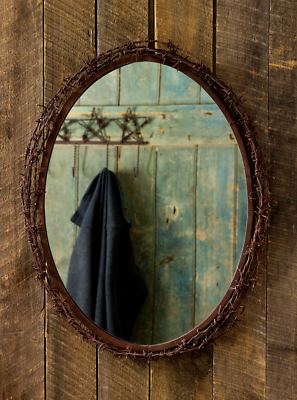 BARBED WIRE OVAL MIRROR LARGE METAL RUSTIC ANTIQUE FARMHOUSE BY 