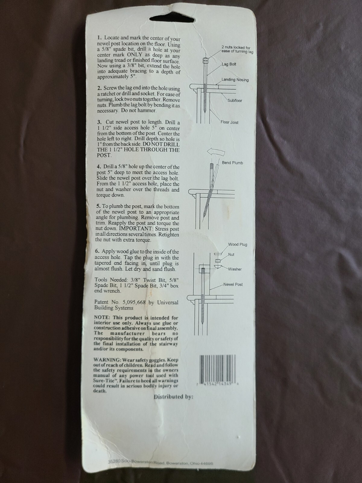 Sure-Tite Newel Fastening System Part# 3008-10-O Oak For Attaching Newel Post