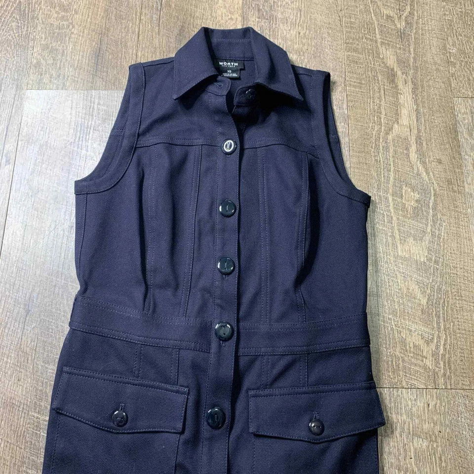 Worth New York Shirt Dress Womens Size X0 Blue Sleeveless Button Up Collared - Image 2 of 4