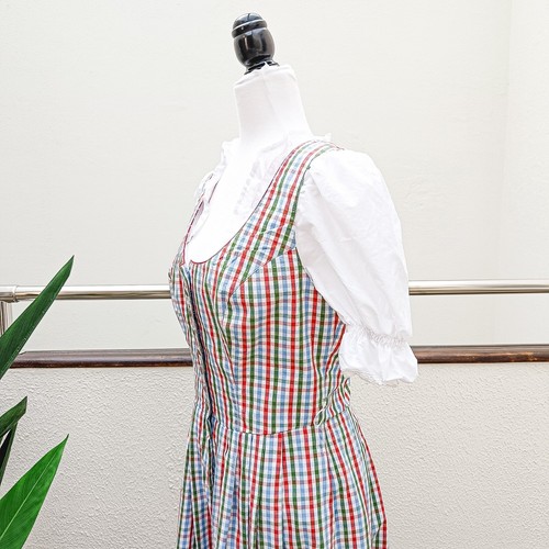 Vintage long dirndl dress size 8, gingham plaid cotton button front dMedium - Picture 9 of 15