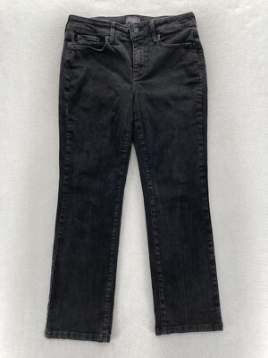 NYDJ Marilyn Straight Leg Jean Women's Black Stretch Denim High Rise Lift  Tuck