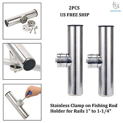 Hot 2PCS Stainless Clamp on Boat Fishing Pole Rod Holder for Rails 1/" to 1-1//4/"