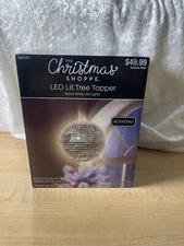 🆕 Silver Disco Ball Tree Topper LED Light Reflective Rotating