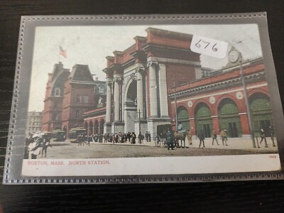 Boston MA-Massachusetts, Nordbahnhof, Zug, Depot, Straßenbahn, Vintage Postkarte