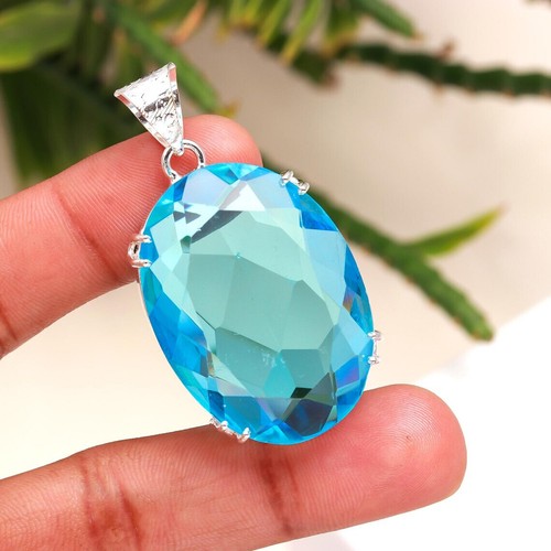 Sodalite, Bleu Gemme Topaze Fait à la Main Argent Bijoux Pendentif 2.5
