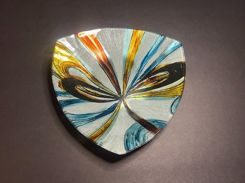 Metallic Quadrifoglio Abstract Art Glass Triangular Trinket Candy Dish Bowl 7.5" - Picture 3 of 6