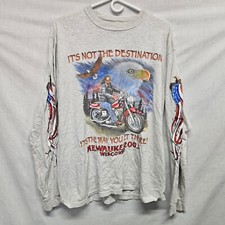 Vtg Motocylce Milwaukee Wisconsin  Tee Long Sleeve Size L Gray Bald Eagle 2003