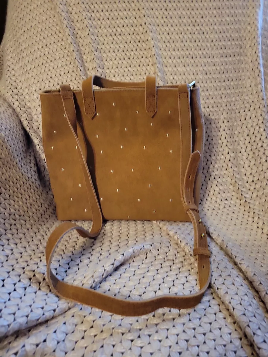 Madewell Leather Crossbody Tote Medium Zip Top Transport Metallic Dots Suede NWT