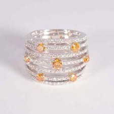Fantastic Orange Yellow 1.58CT Citrine With Seven CZ Rows Fancy Women's Band