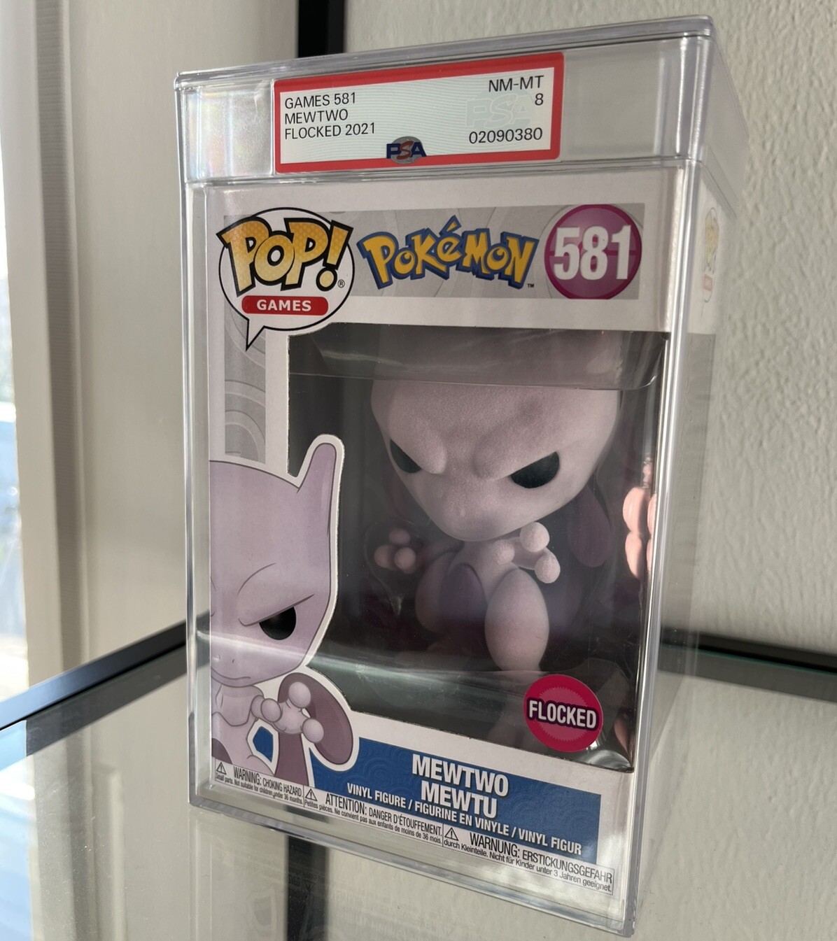 Funko Pop flocado Mewtwo! Juegos 581 Pokemon PSA 8 Graduado