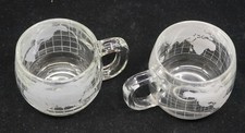2 VINTAGE NESTLE WORLD, GLASS GLOBE SHAPED CUPS, MUGS, MID-CENTURY MODERN, NEW
