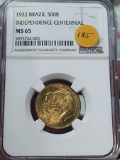 1922 500 Réis Brazil Independence Centennial NGC MS 65 