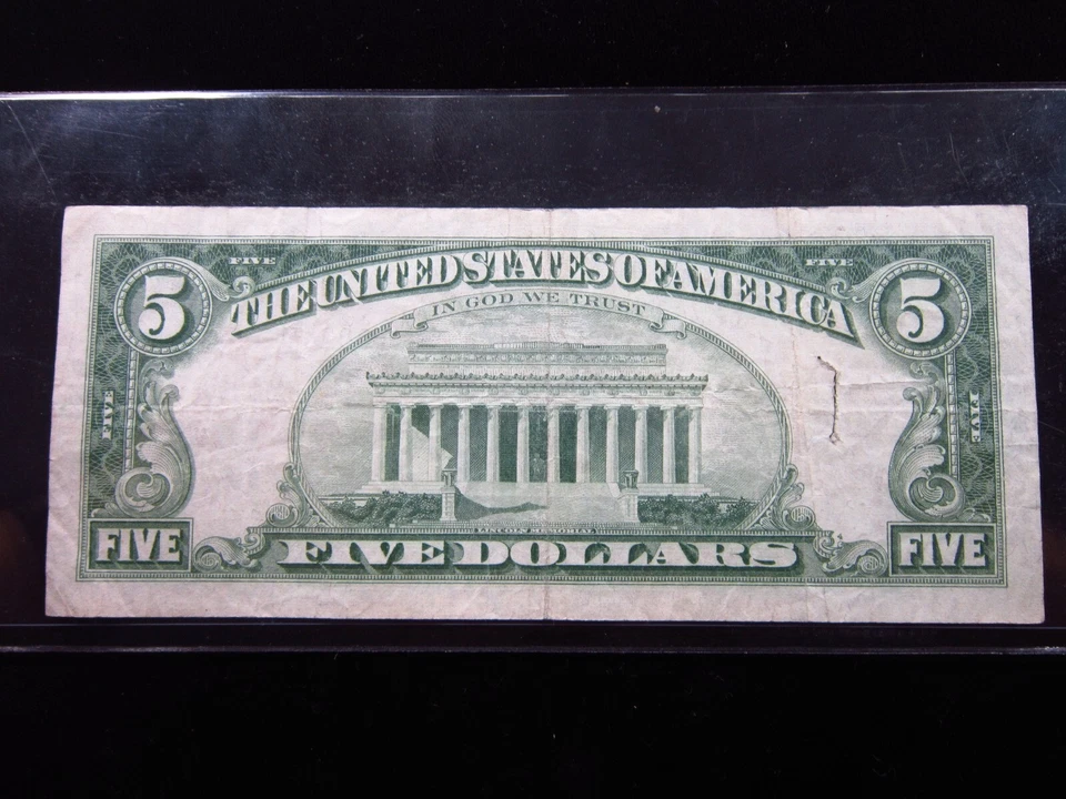 USA $5 1963 A30247706A # UNITED STATES Note RED Seal LINCOLN Bill Dollar Money - Image 2 of 3