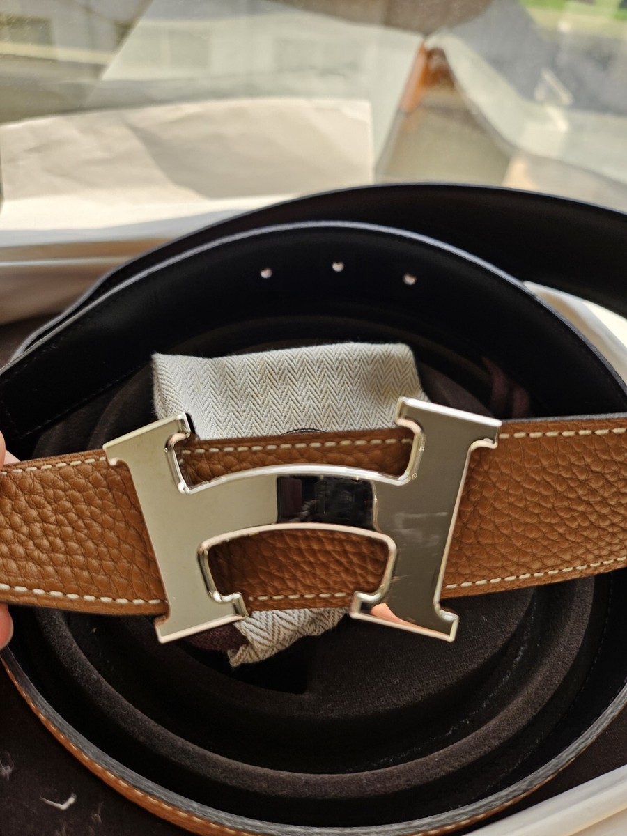 HERMES H Logo Reversible Leather Buckle Belt Size 80 cm