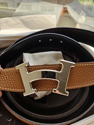 HERMES H Logo Reversible Leather Buckle Belt Size 80 cm 