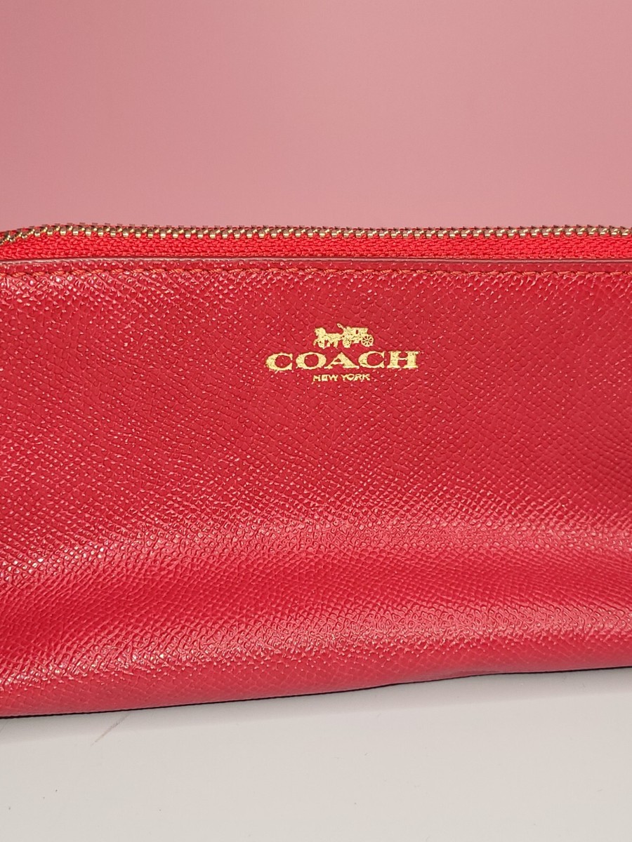 Coach Red Leather Pouch Bag Gold Tone Zipper 7