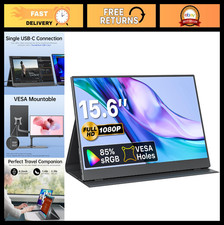 15.6" Portable Monitor 1080P FHD USB-C HDMI Travel Screen for Laptop PC PS5 Xbox