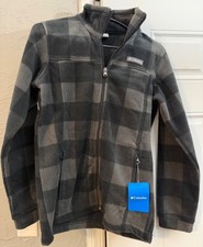 NWT Columbia Boys Zing III Fleece Jacket Youth Large Black/Gray Buffalo Check