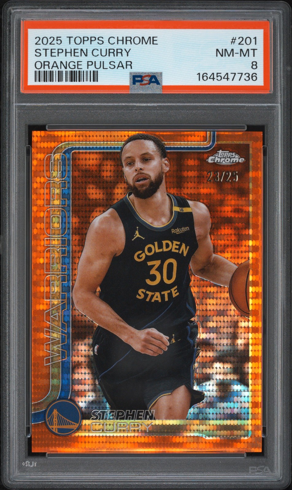 2025 TOPPS CHROME ORANGE PULSAR #201 STEPHEN CURRY 23/25 PSA 8