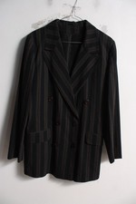 Vtg Debenhams 80's Double Breasted Oversize Blazer Jacket Black - Size 12 (F92)
