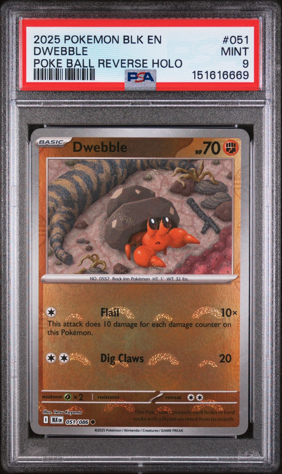 2025 POKEMON BLK EN-BLACK BOLT POKE BALL REVERSE HOLO #051 DWEBBLE PSA 9
