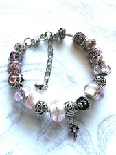 Pink Happy Birthday European Style Charm Bracelet Fits Wrist Sizes 7.5-8.5"