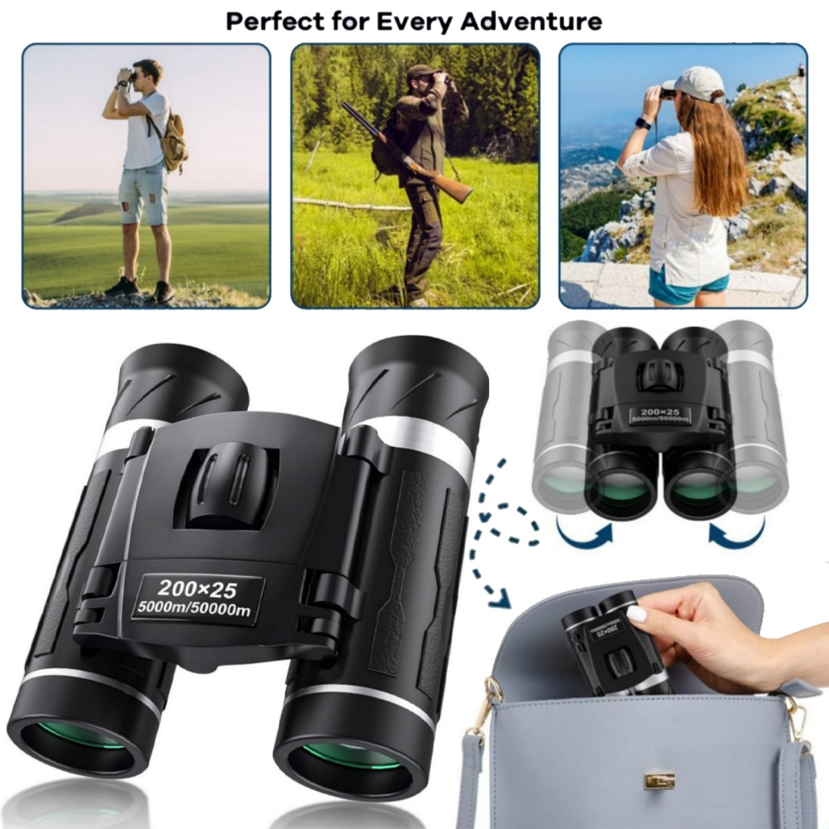 200X25 Compact Binoculars for Adults Kids High Powered Mini Pocket Binocula US