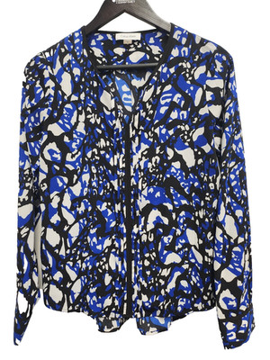 Calvin Klein Womens Blouse Top Size Small Blue Black Abstract Long Sleeve Office