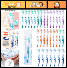 30pcs Denture Brush Set - Hard  Soft Double Bristle, Non-Slip Handle, 4 Colors