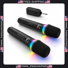 Wireless Karaoke Microphone Set with RGB Lights, 2 Mics, 200ft Range