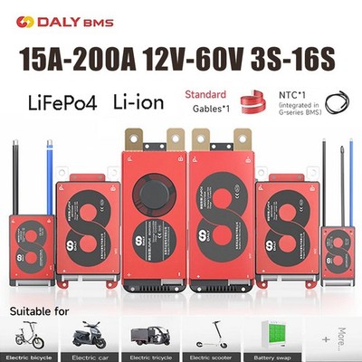 DALY 3S-16S 12V-60V 15A-200A Common Port w/Balance Li-ion LiFePo4 BMS w/NTC lot