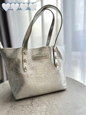 JIMMY CHOO Logo Star Studs SOFIA S Leather Tote Bag Women Silver Genuine