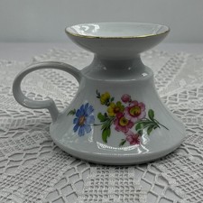 Porzellan Kerzenleuchter Kerzenständer Kerzenhalter Bunte Blume Floral Goldrand