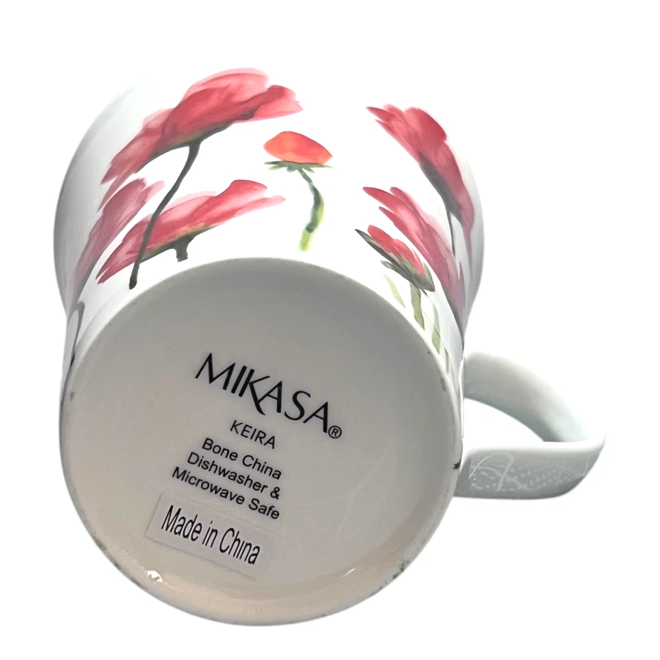 Mikasa Keira Red Poppy Tea Coffee Cup Mug 13 oz White Bone China New Set of FOUR - Image 4 of 4