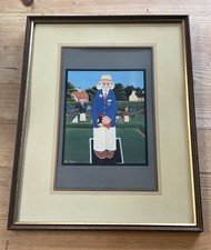 Framed Artwork Print “Crown Green Bowler” Signed Peter Heard 12” x 14.5” 