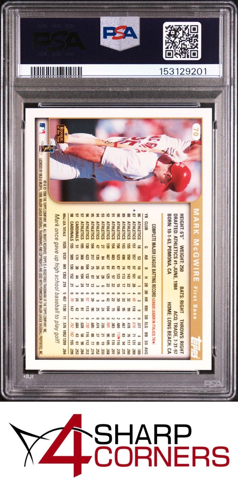 1999 TOPPS #70 MARK McGWIRE CARDINALS PSA 10 view 2