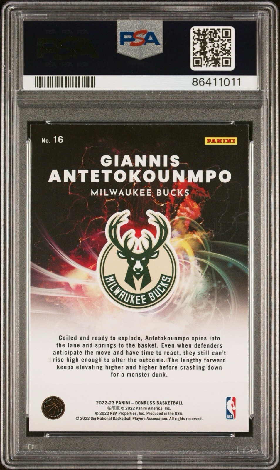 Panini Donruss 2022-23 Giannis Antetokounmpo Night Moves #16 PSA 10 - Bucks view 2