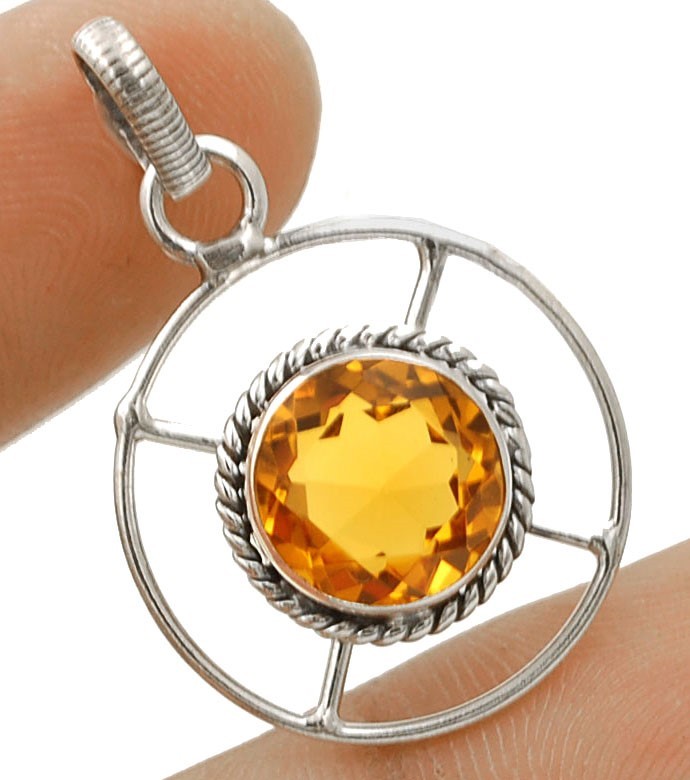2CT Natural Golden Citrine 925 Sterling Silver Pendant Jewelry 1 1/4" Long @9-2