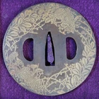 edo Antique JapanTsuba Iron Patrinia Chrysanthemum clover sword guard