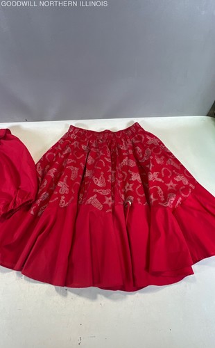 Women's Malco Modes Red 2 Pc. Set Skirt & Button Up Blouse Top Size S - Picture 3 of 6