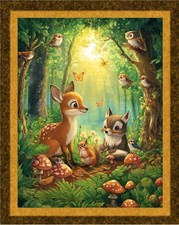  PANEL 36x45 WOODSY BUDDIES - CUTE COTTON - BABY QUILT - SHARP DIGITAL