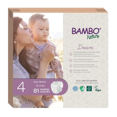 Size 4 (81 Count) Bambo Nature Hypoallergenic Dream Baby Diapers, Premium